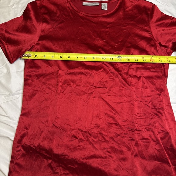 Valerie Stevens Womens Red Silk Blend Short Sleeve Crew Neck Top Size Large - Picture 5 of 6